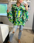 Oversized Long Sleeve Shirt in Green Blue Paisley Scarf print