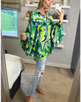 Oversized Long Sleeve Shirt in Green Blue Paisley Scarf print