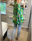 Oversized Long Sleeve Shirt in Green Blue Paisley Scarf print
