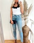 Black flowers embellished neckline vest