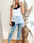 Black flowers embellished neckline vest