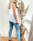 Black flowers embellished neckline vest