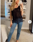 Tassel Fringed Hem Lace Vest (Black)