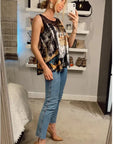 Sleeveless Chiffon Vest Top with Abstract Print
