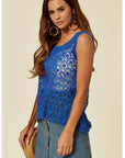 Floral Pattern Blue Crochet Vest Top
