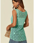 Floral Pattern Green Crochet Vest Top