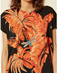 Coconut tree leaves print Top (Orange)