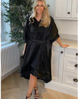Ruffle Hem Oversized dress with belt in Black