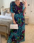Lady Blue Print Print Chiffon Wrap Maxi Dress