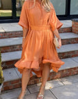 Ruffle Hem Oversized dress with belt in orange