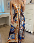 chain scarf print strappy flowy maxi dress