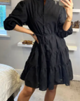 Leave's pattern shirt dress in black