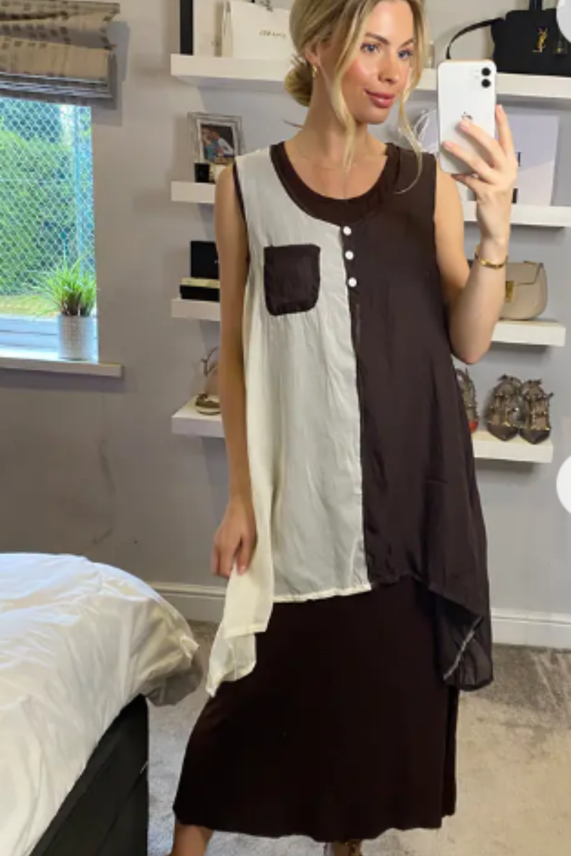 Chiffon Long Top Plain Cotton Maxi Dress (BROWN)