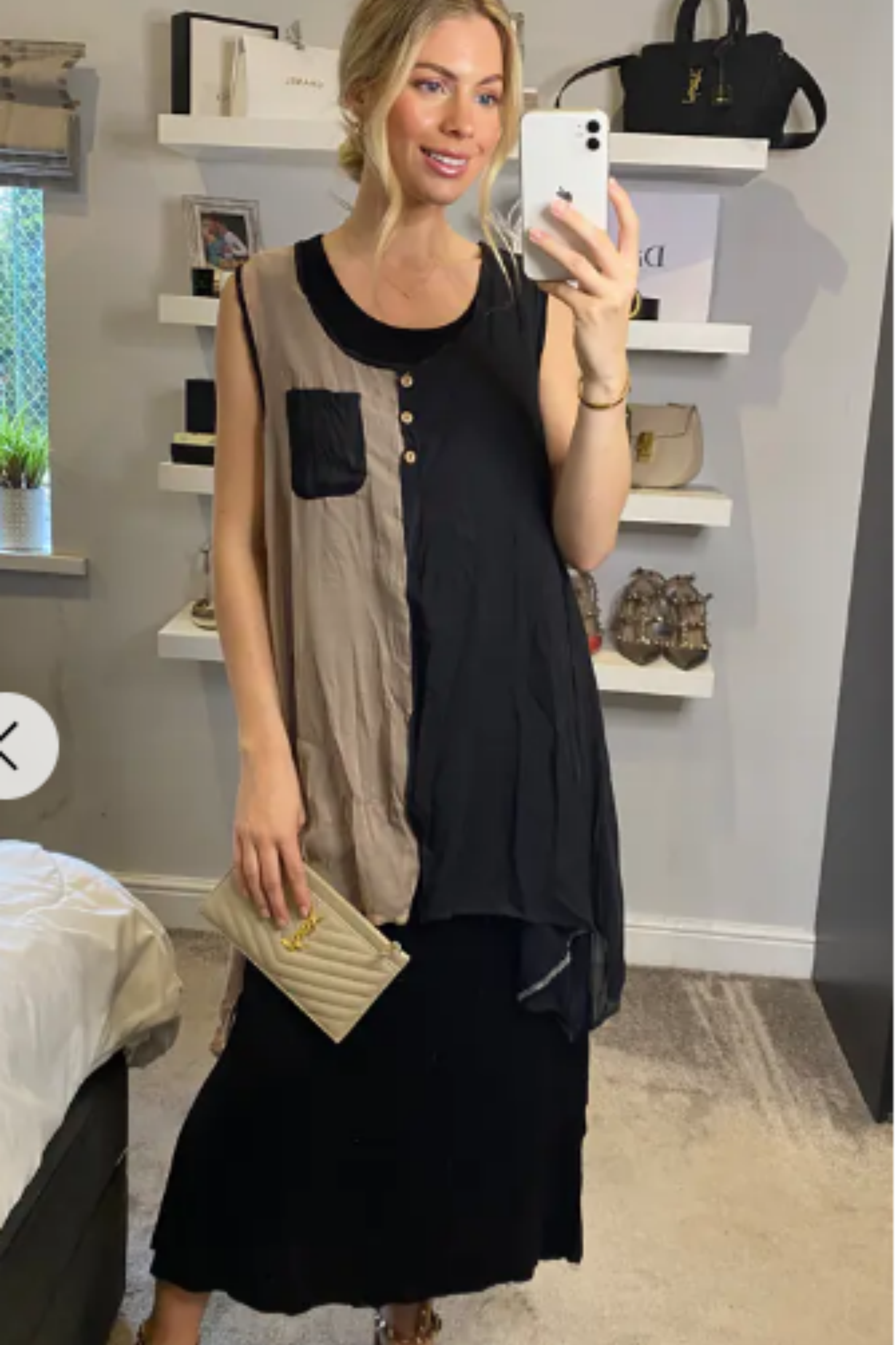 Chiffon Long Top Plain Cotton Maxi Dress(BLACK)