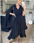 Ruffle Hem and Sleeves Oversized dress in Black