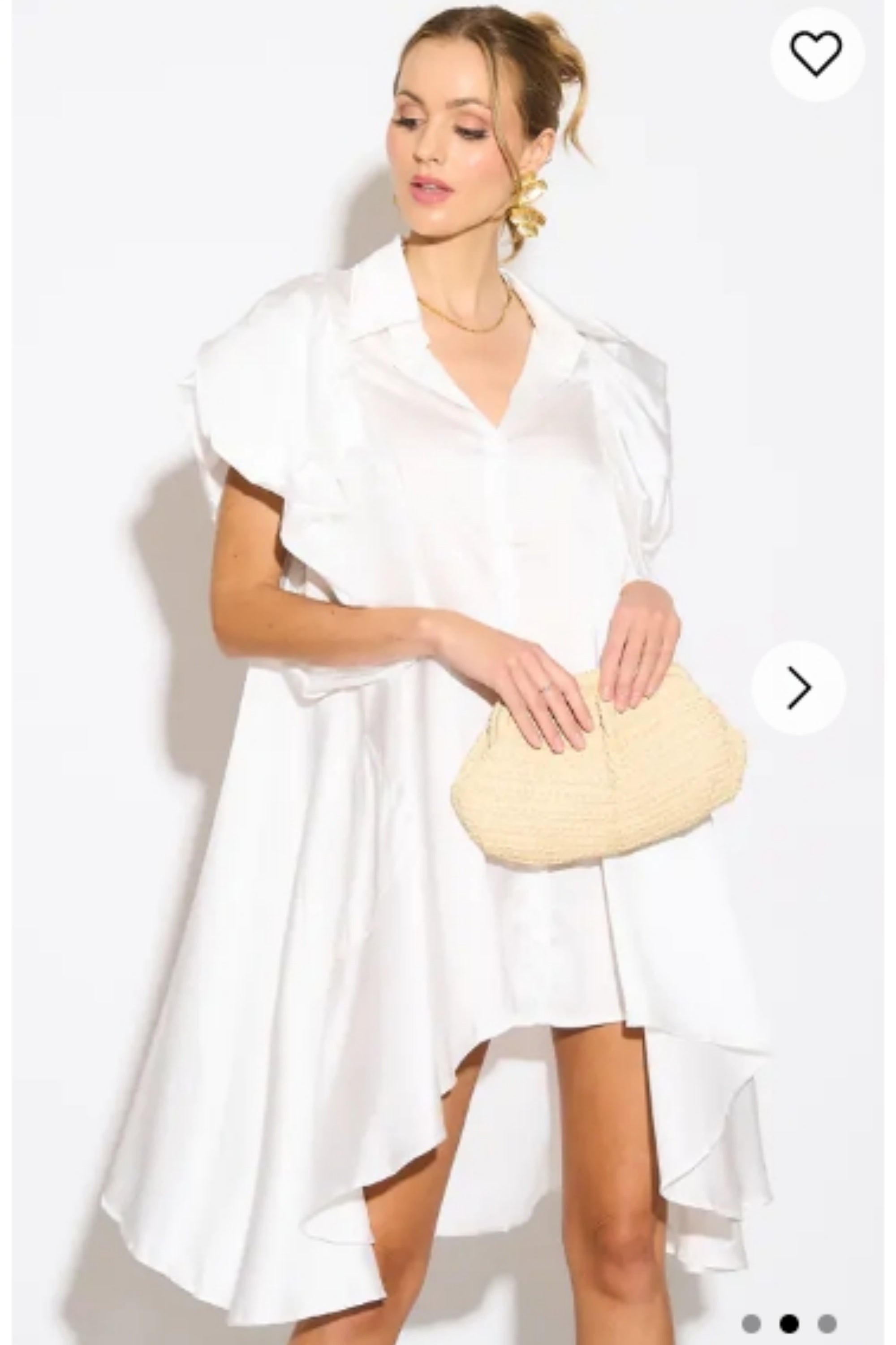 Oversized Ruffle Sleeves shirt dress in white