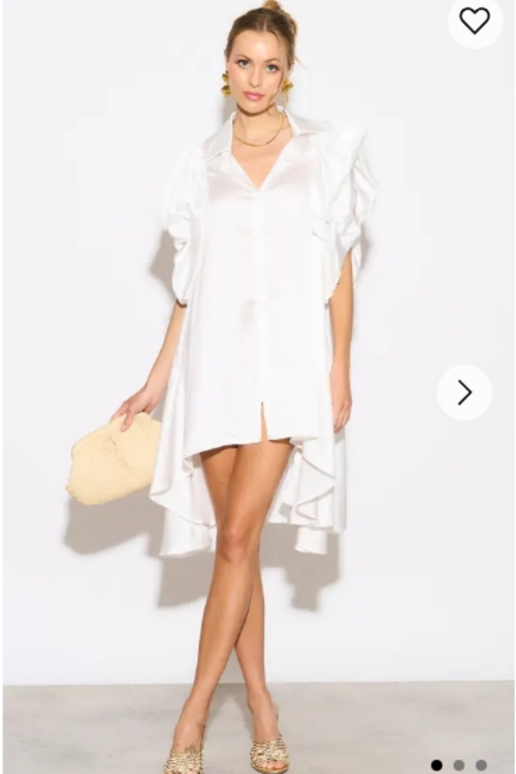 Oversized Ruffle Sleeves shirt dress in white