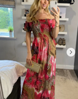 Floral print and leopard print Off Shoulder maxi dress