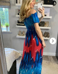Floral print Off Shoulder maxi dress (Blue)