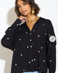 Gold Polka Dots Embroidered Shirt in Soft cotton fabric in Black