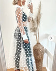 Spotted design Lace shirt dress cardigan in White