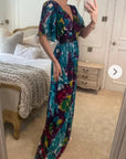 Lady Blue Print Print Chiffon Wrap Maxi Dress