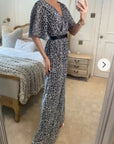 Lady Grey Leopard Print Chiffon Wrap Maxi Dress
