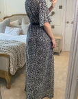 Lady Grey Leopard Print Chiffon Wrap Maxi Dress