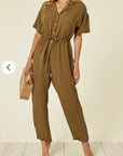Cotton Short Sleeve Jumpsuits in Green