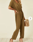 Cotton Short Sleeve Jumpsuits in Green