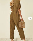 Cotton Short Sleeve Jumpsuits in Green