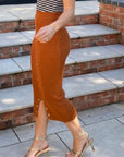 Midi Pencil Skirt in Fine Knit bodycon style in Rusty Brown