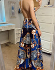 chain scarf print strappy flowy maxi dress