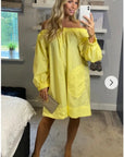 Off shoulder long sleeves oversize dress in yellow