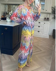 Feather print long shirt dress cardigan