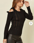 Frilled Cold Shoulder jumper top (Black)