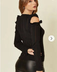 Frilled Cold Shoulder jumper top (Black)