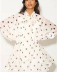 Oversized polka dot print billow dress with blouson sleeves