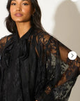 Floral Lace long blouseon sleeves design dress in Black