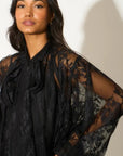 Floral Lace long blouseon sleeves design dress in Black