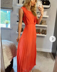 Chiffon pleated full length wedding maxi dress (Salmon pink)