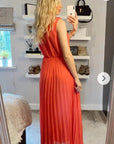 Chiffon pleated full length wedding maxi dress (Salmon pink)