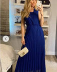 Chiffon pleated full length wedding maxi dress (Royal Blue)