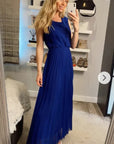 Chiffon pleated full length wedding maxi dress (Royal Blue)