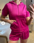 Velvet Zip-Up Hoodie & Shorts Co-Ord Set