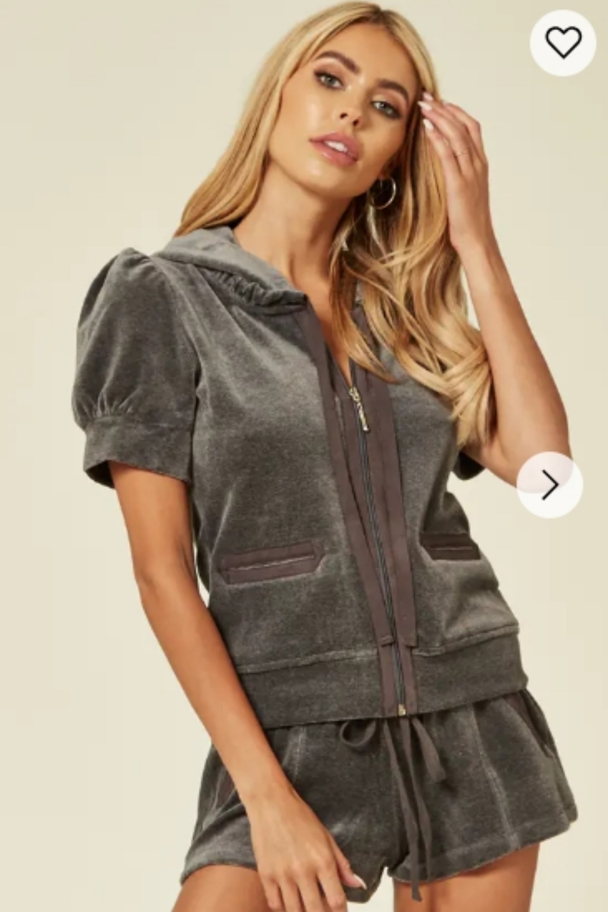 Velvet Zip-Up Hoodie &amp; Shorts Co-Ord Set