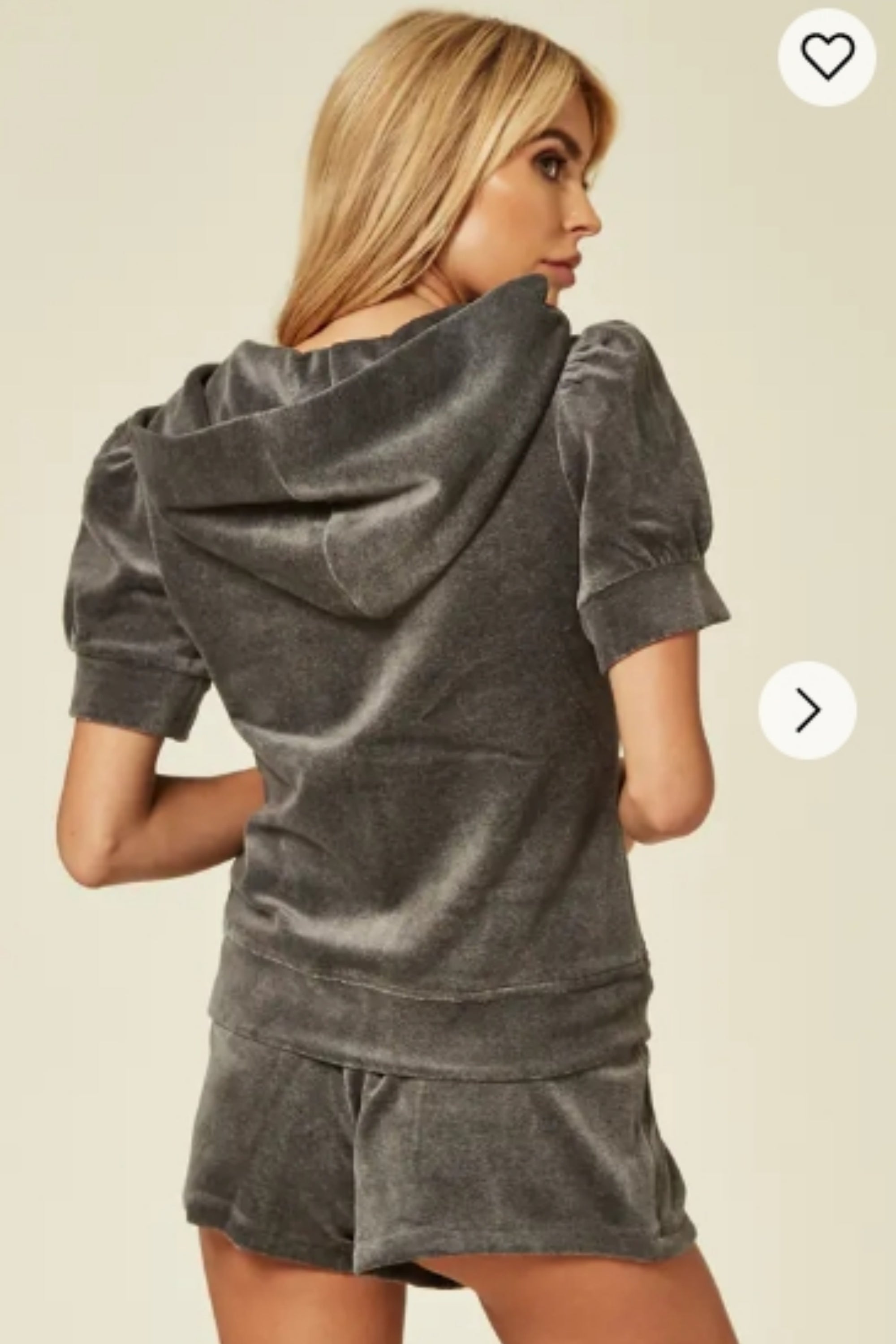 Velvet Zip-Up Hoodie &amp; Shorts Co-Ord Set
