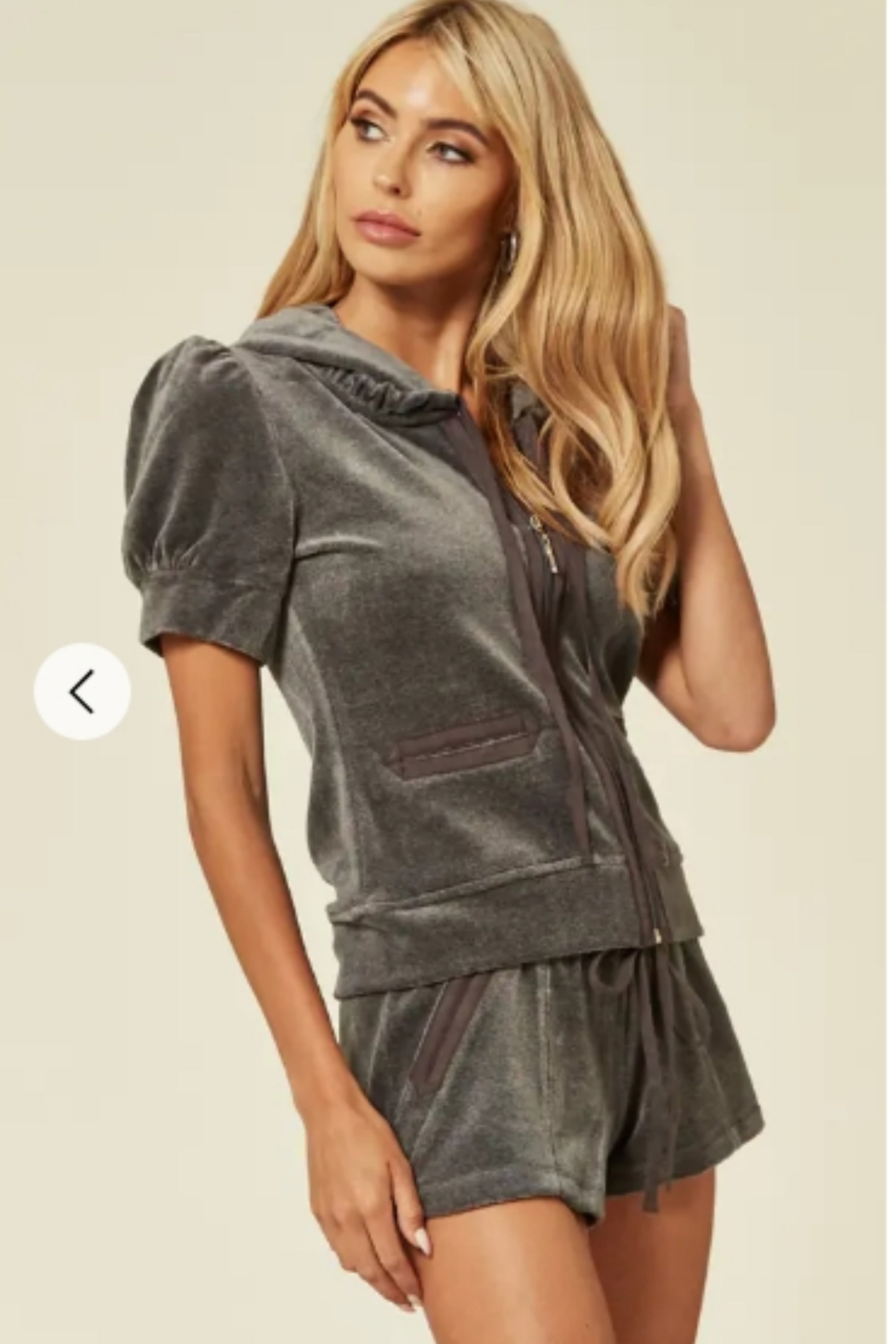 Velvet Zip-Up Hoodie &amp; Shorts Co-Ord Set