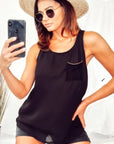 Front Chiffon Lace back Chain Neck Line Detail Vest Top(BLACK)