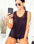 Floral Lace Chiffon Vest Top with Back Split (BLACK)